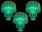 Trio Italian Emerald Glass Chandeliers by Valentina Planta, Murano, Set of 3 2