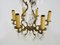 6-Light Bronze Cage Chandelier with Glass Pendants, 1960s 6