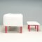 White Velvet and Red Sofa & Footstool attributed to Inga Sempé Ruché for Ligne Roset, Set of 2 4