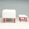 White Velvet and Red Sofa & Footstool attributed to Inga Sempé Ruché for Ligne Roset, Set of 2, Image 4