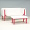 White Velvet and Red Sofa & Footstool attributed to Inga Sempé Ruché for Ligne Roset, Set of 2 3