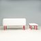 White Velvet and Red Sofa & Footstool attributed to Inga Sempé Ruché for Ligne Roset, Set of 2 6