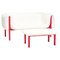 White Velvet and Red Sofa & Footstool attributed to Inga Sempé Ruché for Ligne Roset, Set of 2 1