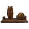 Hand-Carved Wooden Inkwell or Pen Stand with Owl Figure, 1920s 1