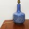 Blaue geschnitzte Vintage Lampe aus glasierter Keramik, 1970er 3