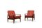 Danish Teak Easy Chairs with Leather Seats, 1960s, Set of 2 1