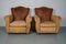 French Cognac Moustache Back Leather Club Chairs, 1940s, Set of 2 3