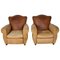 French Cognac Moustache Back Leather Club Chairs, 1940s, Set of 2 1