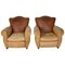 Set of French Cognac Moustache Back Leather Club Chairs, 1940s 1