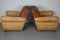 Set of French Cognac Moustache Back Leather Club Chairs, 1940s 10