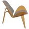 Shell Chair aus Eiche und grauem Stoff von Hans Wegner 2