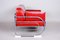 Bauhaus Sofa in Chrome-Plated Steel and Red Leather attributed to Robert Slezák, Former Czechoslovakia, 1950s, Image 4