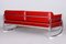 Canapé Bauhaus Rouge en Acier Plaqué Chrome & Cuir de Haute Qualité attribué à Robert Slezák, République Tchèque, 1950s 3