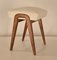 Midcentury Spanish Stool in Oak and White Textile, 1960s, Image 4