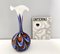 Large Postmodern Orange, White and Blue Glass Vase attributed to Opaline Florence, Italy, 1970s 2