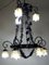 Antique French Black Patinated Metal and Glass Chandelier, 1940s 3