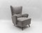 Large Grey Boucle Fabric Wingback Armchair, Italy, 1950s 3