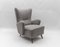 Large Grey Boucle Fabric Wingback Armchair, Italy, 1950s, Image 3