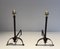 Wrought Iron Chenets and Brass, 1950s, Set of 2 1