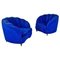 Italian Shell Armchairs in Electric Blue Fabric and Wooden Legs, 1950s, Set of 2, Image 1