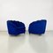 Italian Shell Armchairs in Electric Blue Fabric and Wooden Legs, 1950s, Set of 2 3