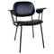 Modern Italian Chair in Metal and Black Leather with Arms, 1960s 1