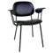 Moderner Italienischer Stuhl aus Metall & Schwarzem Leder mit Armlehnen, 1960er 1