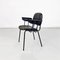 Modern Italian Chair in Metal and Black Leather with Arms, 1960s 3