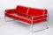 Bauhaus Red Tubular Sofa in Chrome-Plated Steel & Leather attributed to Hynek Gottwald, 1930s, Image 8