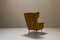 Italian Wingback Lounge Chair in Ocher and Metal, Italy, 1950s 4