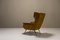 Italian Wingback Lounge Chair in Ocher and Metal, Italy, 1950s 3