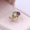 14 Karat Yellow Gold Ring with Amethyst, Peridot and Diamond, 1970s, Image 3