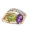 14 Karat Yellow Gold Ring with Amethyst, Peridot and Diamond, 1970s 1