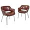 Modern Italian Armchairs in Brown Leather and Chrome-Plated Steel from Cassina, 1970s, Set of 2 1