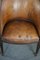 Silla Tub antigua de cuero en color coñac con pátina, Imagen 7