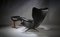 Italian Black Leather Swivel Wing Chair with Footstool from G-Plan, England, 1960s, Set of 2, Image 3