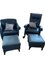 Dark Blue Leather Lounge Chairs and Stools from Walter Knoll / Wilhelm Knoll, Set of 4 3