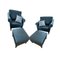 Dark Blue Leather Lounge Chairs and Stools from Walter Knoll / Wilhelm Knoll, Set of 4 1