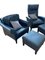 Dark Blue Leather Lounge Chairs and Stools from Walter Knoll / Wilhelm Knoll, Set of 4 4