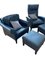 Dark Blue Leather Lounge Chairs and Stools from Walter Knoll / Wilhelm Knoll, Set of 4, Image 4
