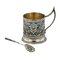 Silver Glass Holder with Spoon Decorated with Cloisonne Enamel, Moscow, 1917, Set of 2 2