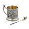 Silver Glass Holder with Spoon Decorated with Cloisonne Enamel, Moscow, 1917, Set of 2 3