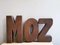 Large Industrial Portuguese Wooden Block Signage Letters M O Z, 1950s, Set of 3 1