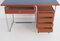 Modernistischer Schreibtisch aus Kirschholz mit Rohrrahmen und Blauer Laminatplatte 3