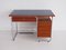 Modernist Tubular Steel and Cherry Wood Desk With Blue Laminate Top 2
