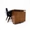 Teak and Leather Frame Desk and PJ SI 30 A Committee Chair attributed to Pierre Jeanneret, Chandigarh, India, 1960s, Set of 2 3