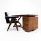 Teak and Leather Frame Desk and PJ SI 30 A Committee Chair attributed to Pierre Jeanneret, Chandigarh, India, 1960s, Set of 2 1