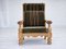 Danish Highback Armchair in Velour and Oak, 1970s, Image 3