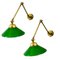 Brass Wall Lights with Green Glass Lampshades, Set of 2 1