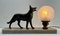 Lámpara de mesa francesa Art Déco con representación estilizada de un perro en forma de Spelter, 1935, Imagen 13